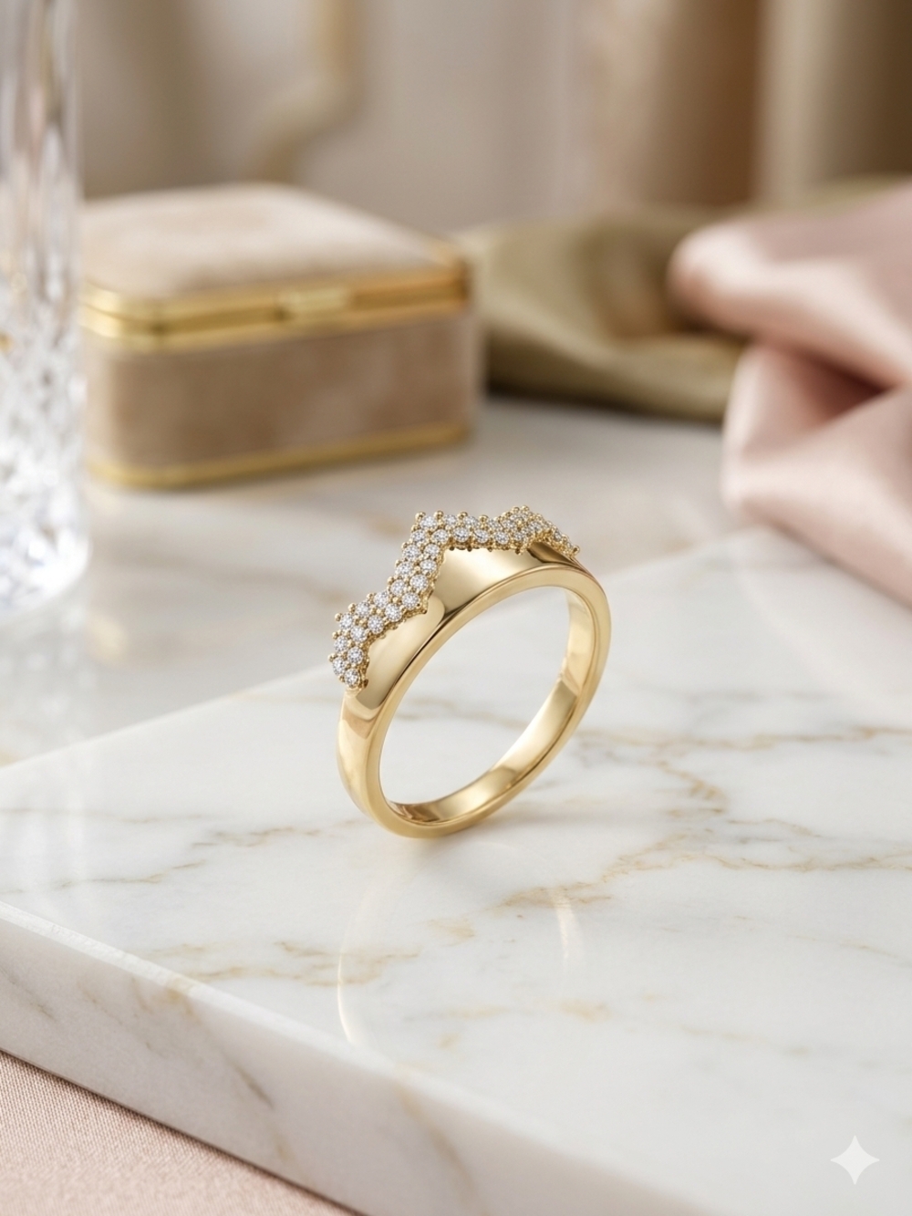 Gold Pavé Chevron Stackable Ring